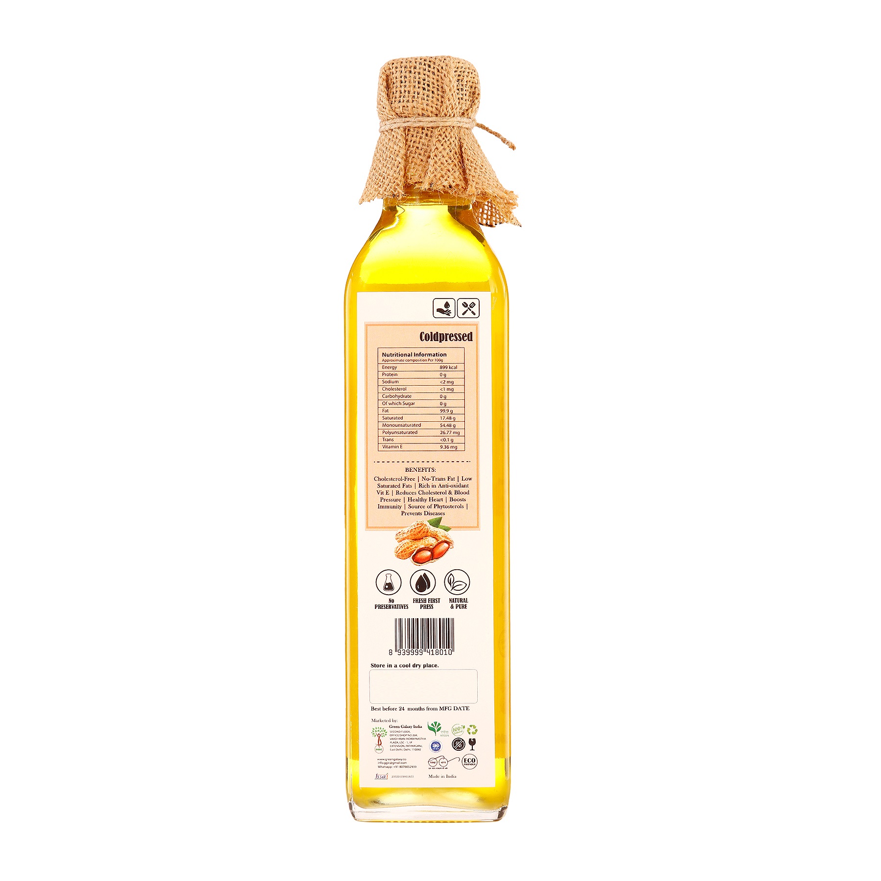 Pure & Natural Cold Pressed Groundnut Oil (500ml)